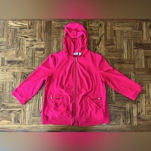 Chico’s Zenergy Hot Pink 3/4 Sleeve Hooded Zippered Jacket 2 12